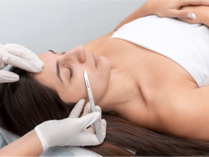 Dermaplaning facial treatment at London Body Clinic for exfoliation, peach fuzz removal and smoother brighter-looking skin