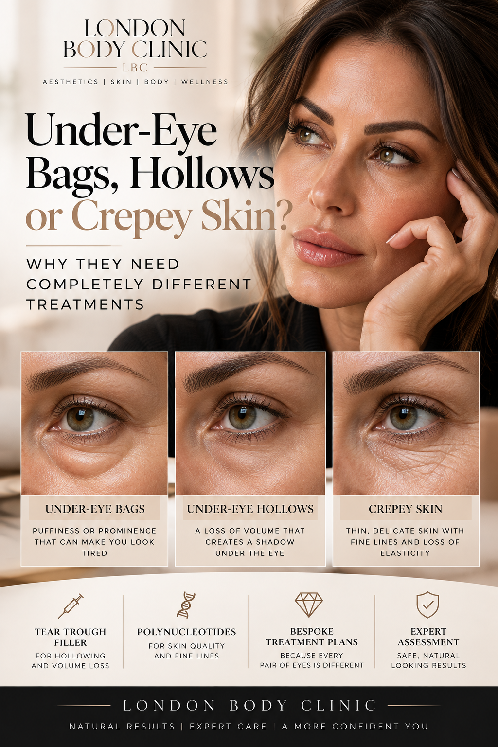 Under-eye bags, hollows and crepey skin treatment options at London Body Clinic