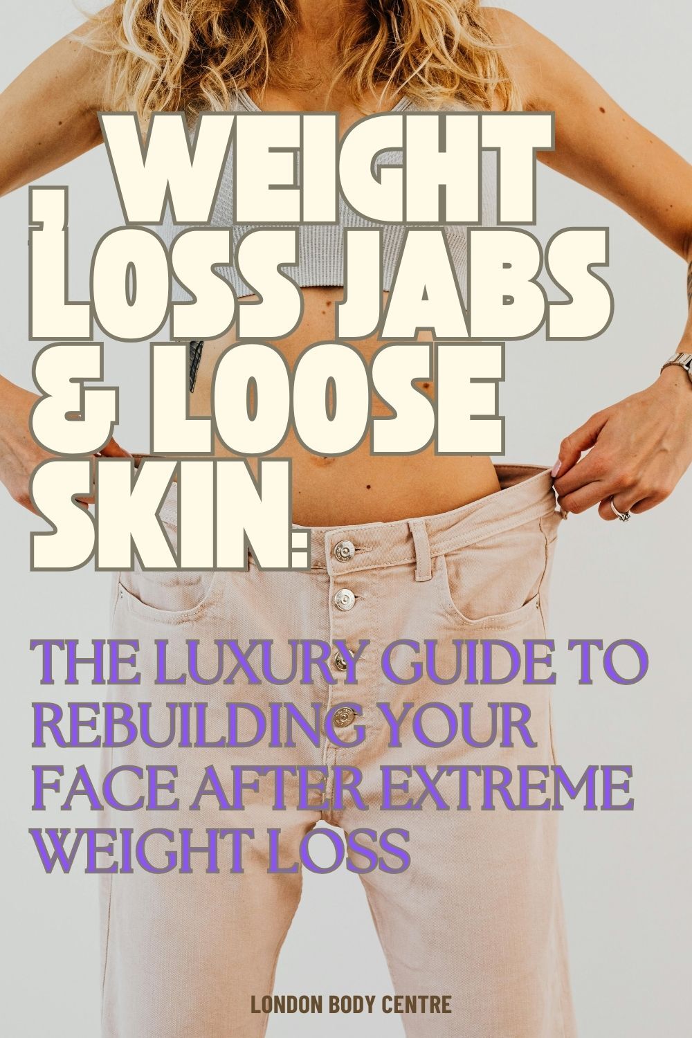 Woman with loose skin following significant weight loss from weight loss injections.