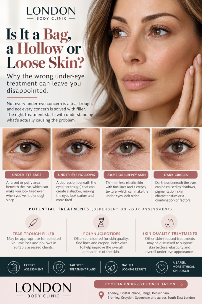 Under-eye bags, hollows and crepey skin treatment consultation at London Body Clinic